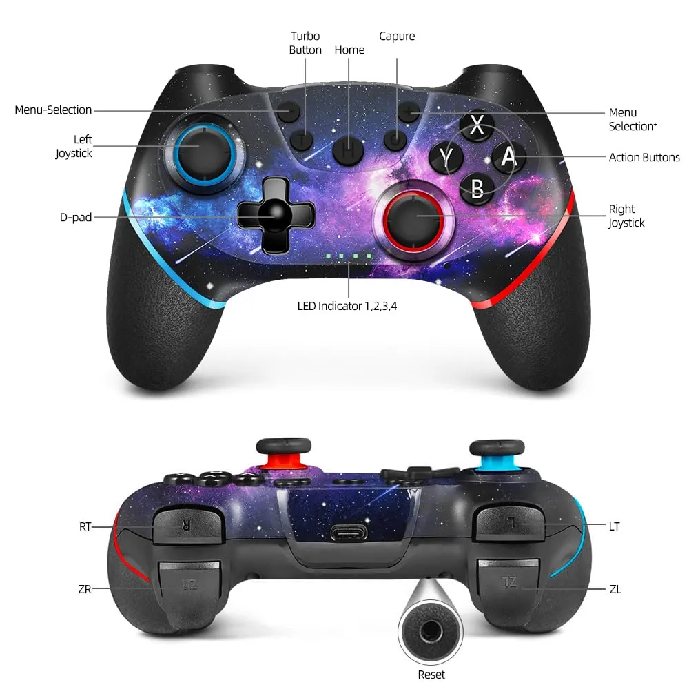 AceGamer Wireless Controller for Nintendo Switch/Lite/OLED, Galaxy Custom Design, Dual Vibration/Turbo/Ergonomic ! (Galaxy)