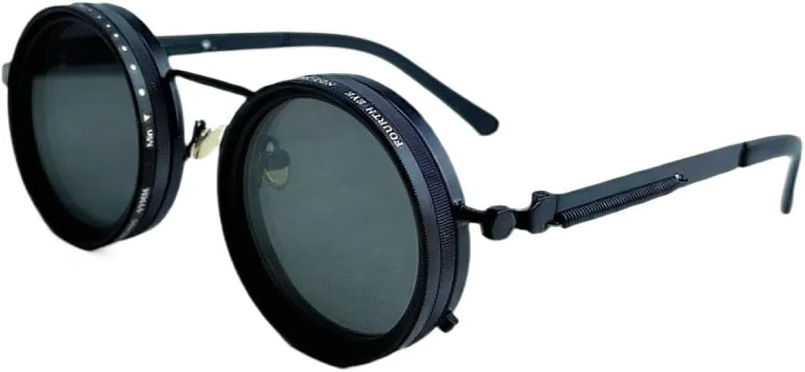 Adjustable Tint Sunglasses Round Polarized with Built-in ND Filter, 1-9 Gears Manual Tint Control for Men