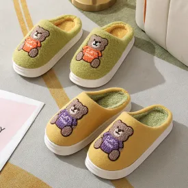 Autumn And Winter New Cartoon Woolen Bear Cotton Slippers Women