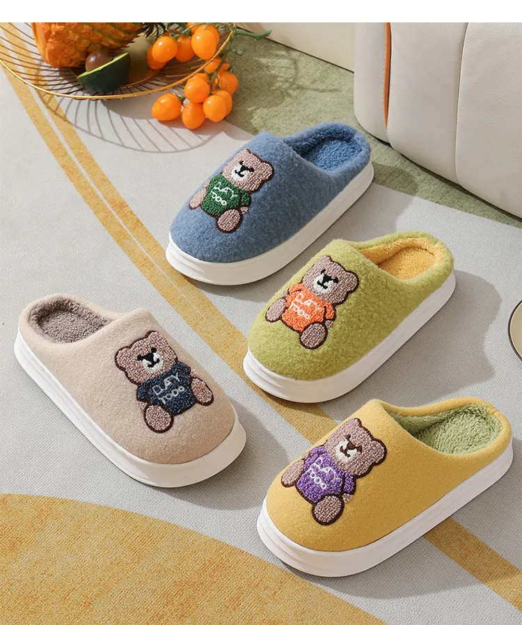 Autumn And Winter New Cartoon Woolen Bear Cotton Slippers Women
