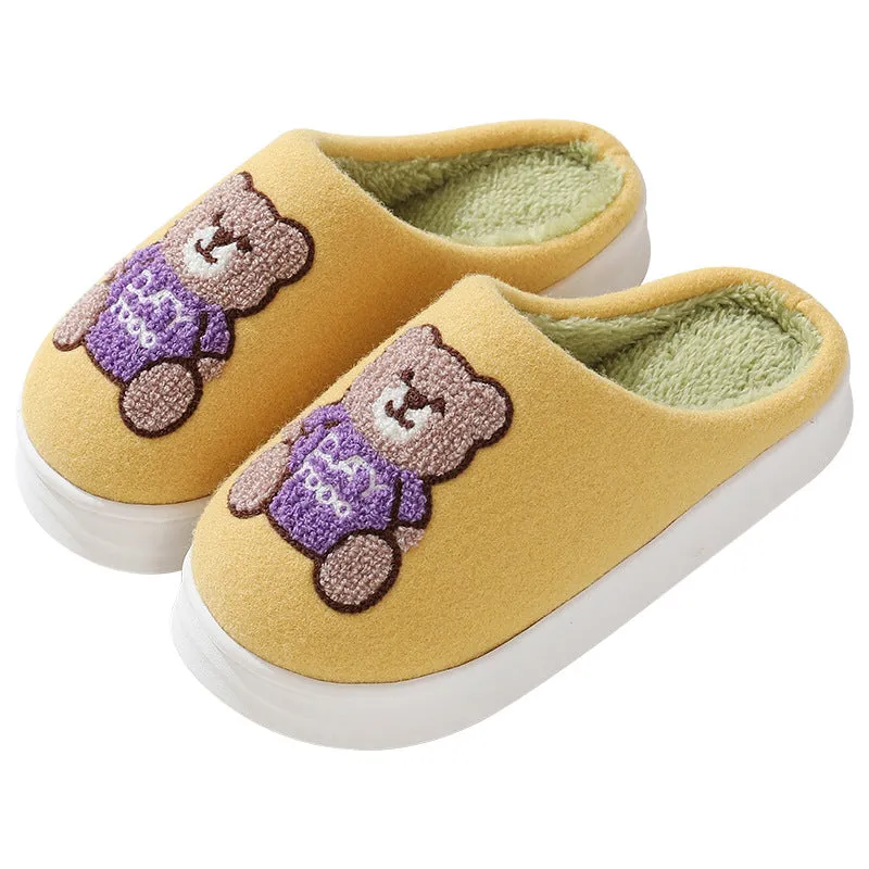 Autumn And Winter New Cartoon Woolen Bear Cotton Slippers Women