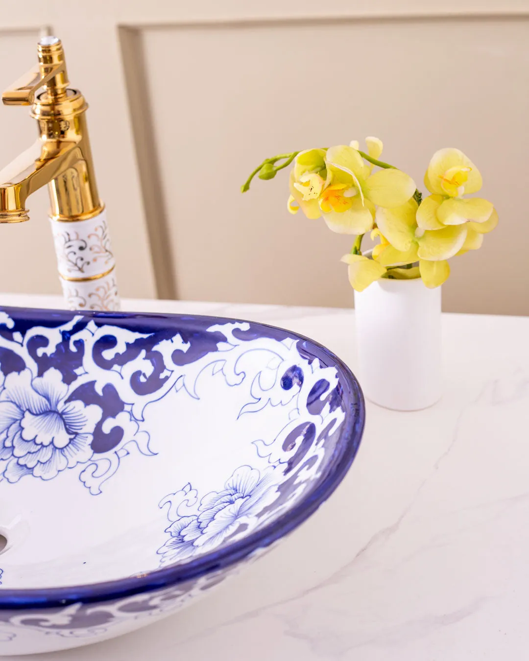 Blue Vine Porcelain Counter Top Basin