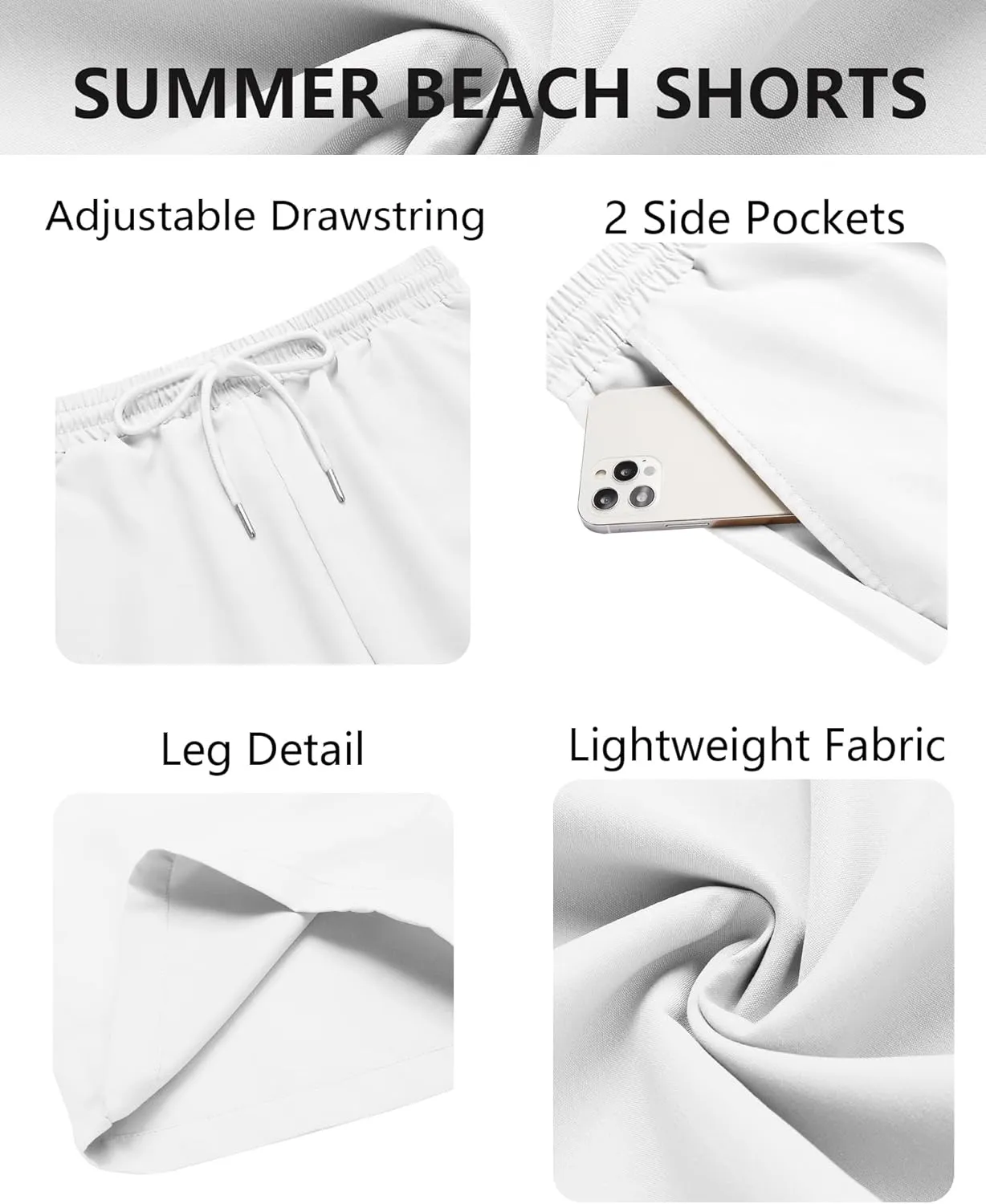 COOFANDY Men's Hawaiian Beach Shorts Elastic Waist Drawstring Lightweight Summer Casual Shorts with Pocket