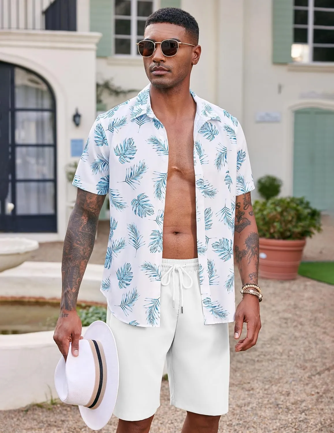 COOFANDY Men's Hawaiian Beach Shorts Elastic Waist Drawstring Lightweight Summer Casual Shorts with Pocket
