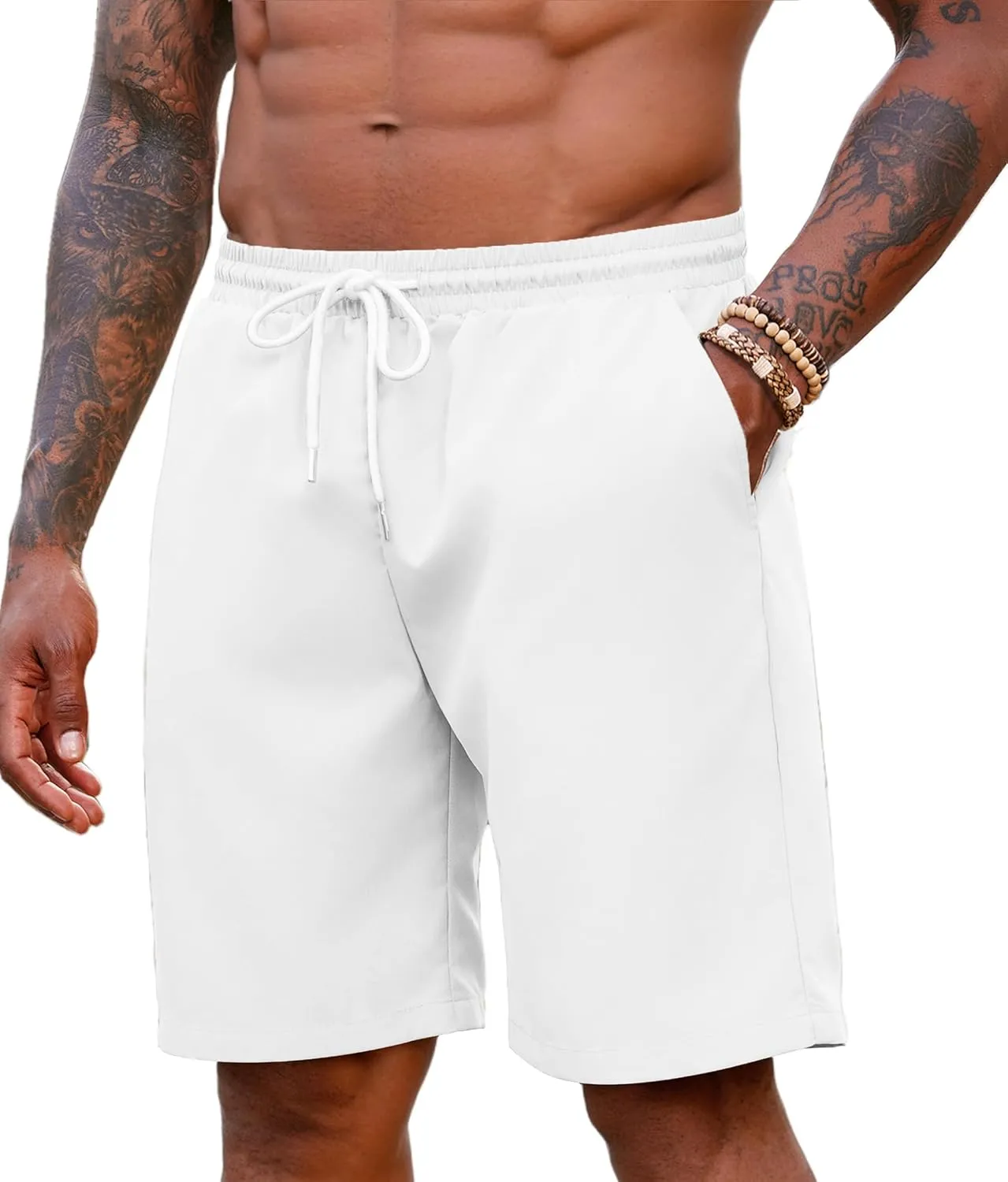 COOFANDY Men's Hawaiian Beach Shorts Elastic Waist Drawstring Lightweight Summer Casual Shorts with Pocket