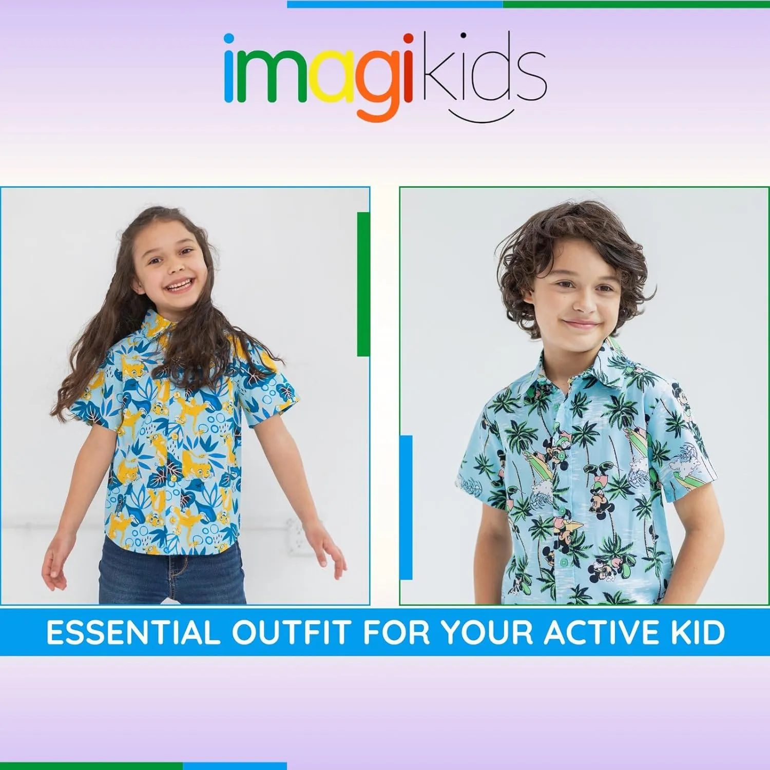 Disney Lilo & Stitch Mickey Mouse Lion King Simba Hawaiian Button Down Shirt Toddler to Big Kid