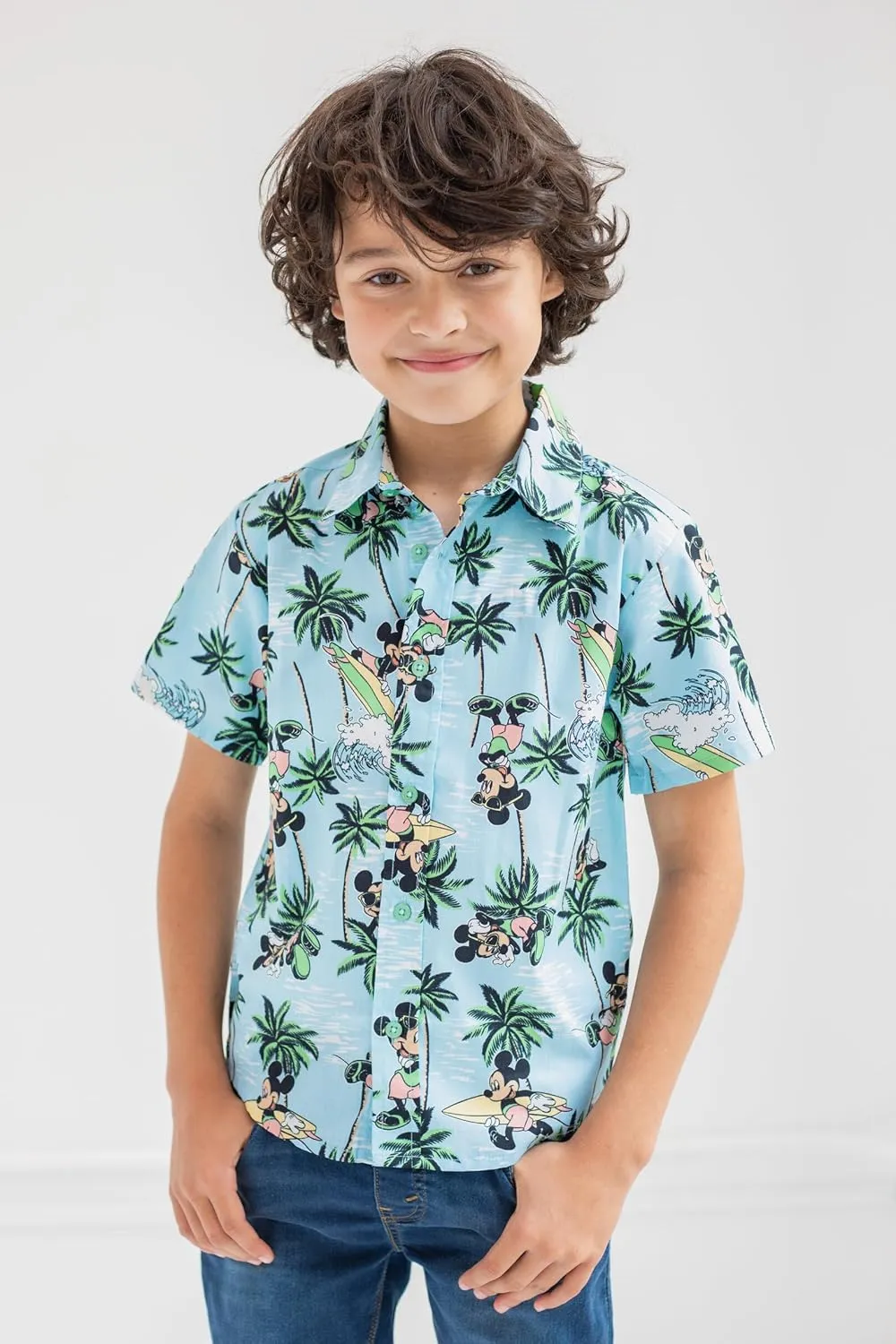 Disney Lilo & Stitch Mickey Mouse Lion King Simba Hawaiian Button Down Shirt Toddler to Big Kid