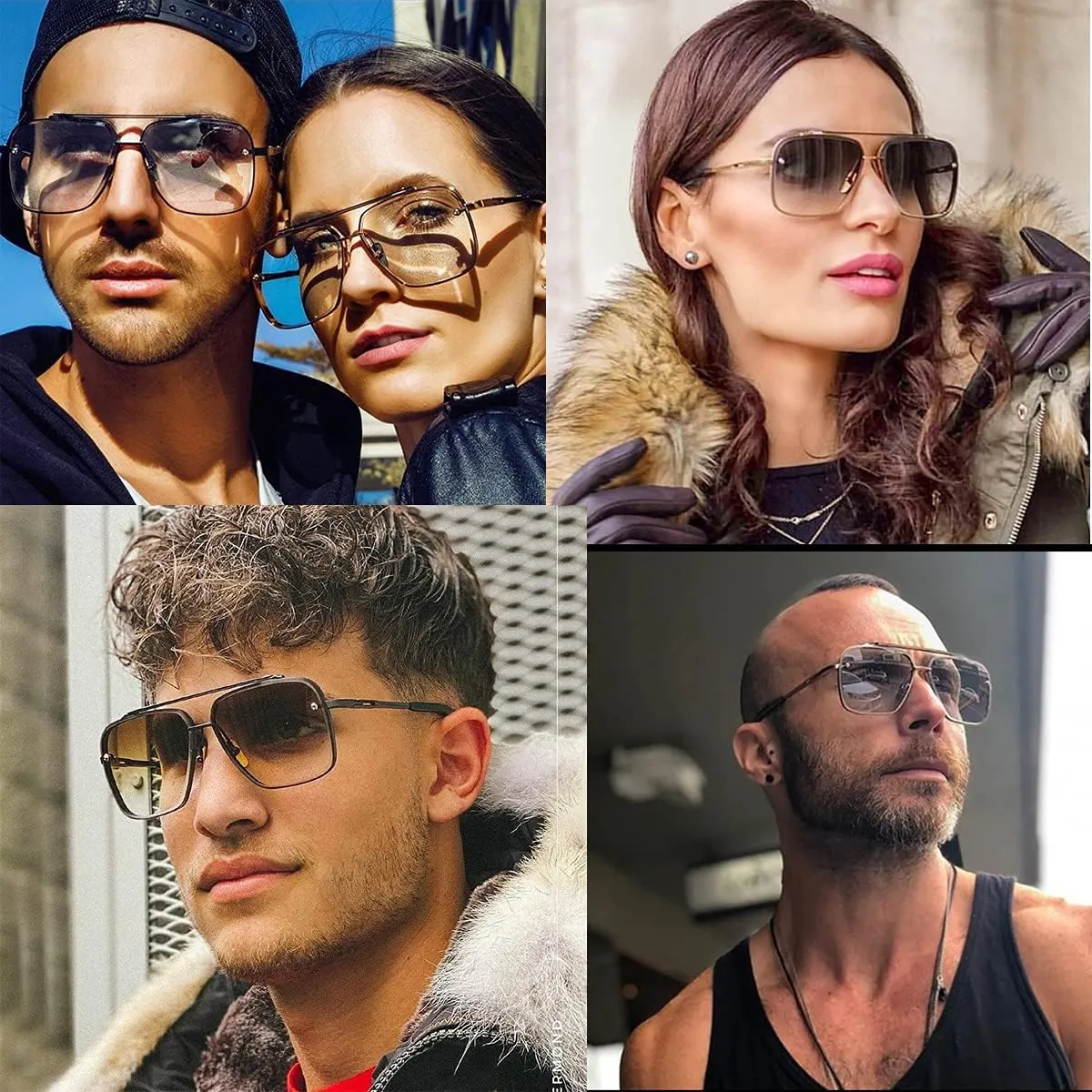 Dollger Square Aviator Sunglasses for Men and Women Fashion Metal Vintage Gradient Shades Sunglasses UV400 Protection