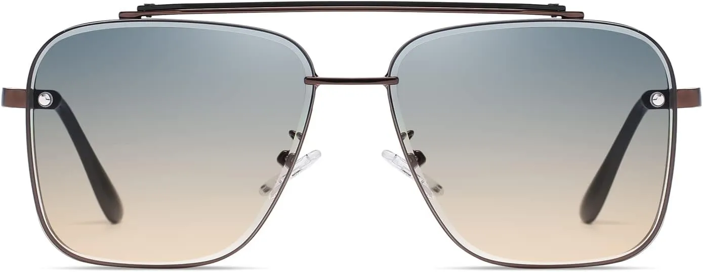 Dollger Square Aviator Sunglasses for Men and Women Fashion Metal Vintage Gradient Shades Sunglasses UV400 Protection