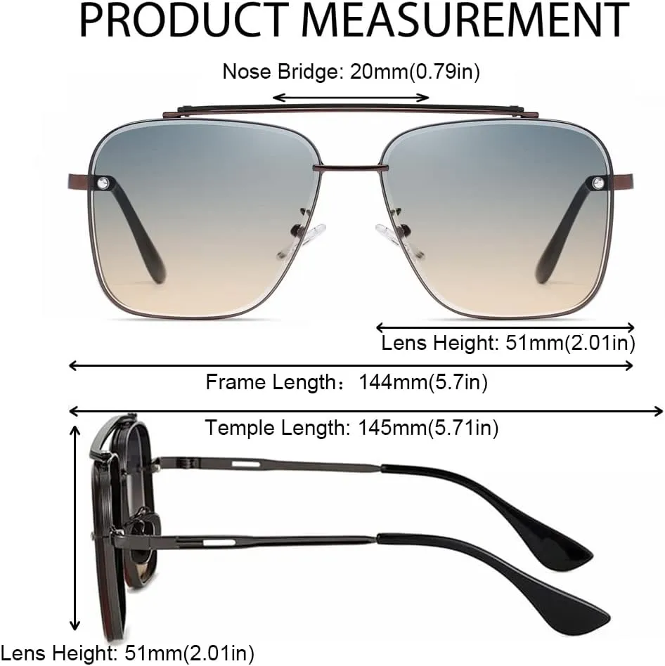 Dollger Square Aviator Sunglasses for Men and Women Fashion Metal Vintage Gradient Shades Sunglasses UV400 Protection