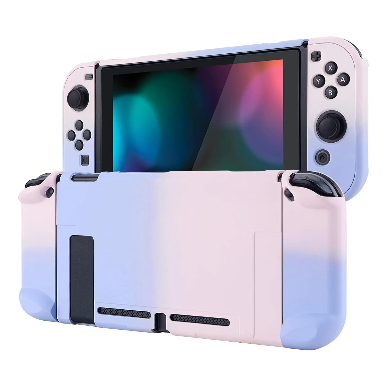 eXtremeRate PlayVital Cover for Nintendo Switch, Protective Case Protector for Switch - Shock-Absorbent Anti-Scratch Dockable Easy to Install Durable Hard Shell Game Accessories, Gradient Pink Violet