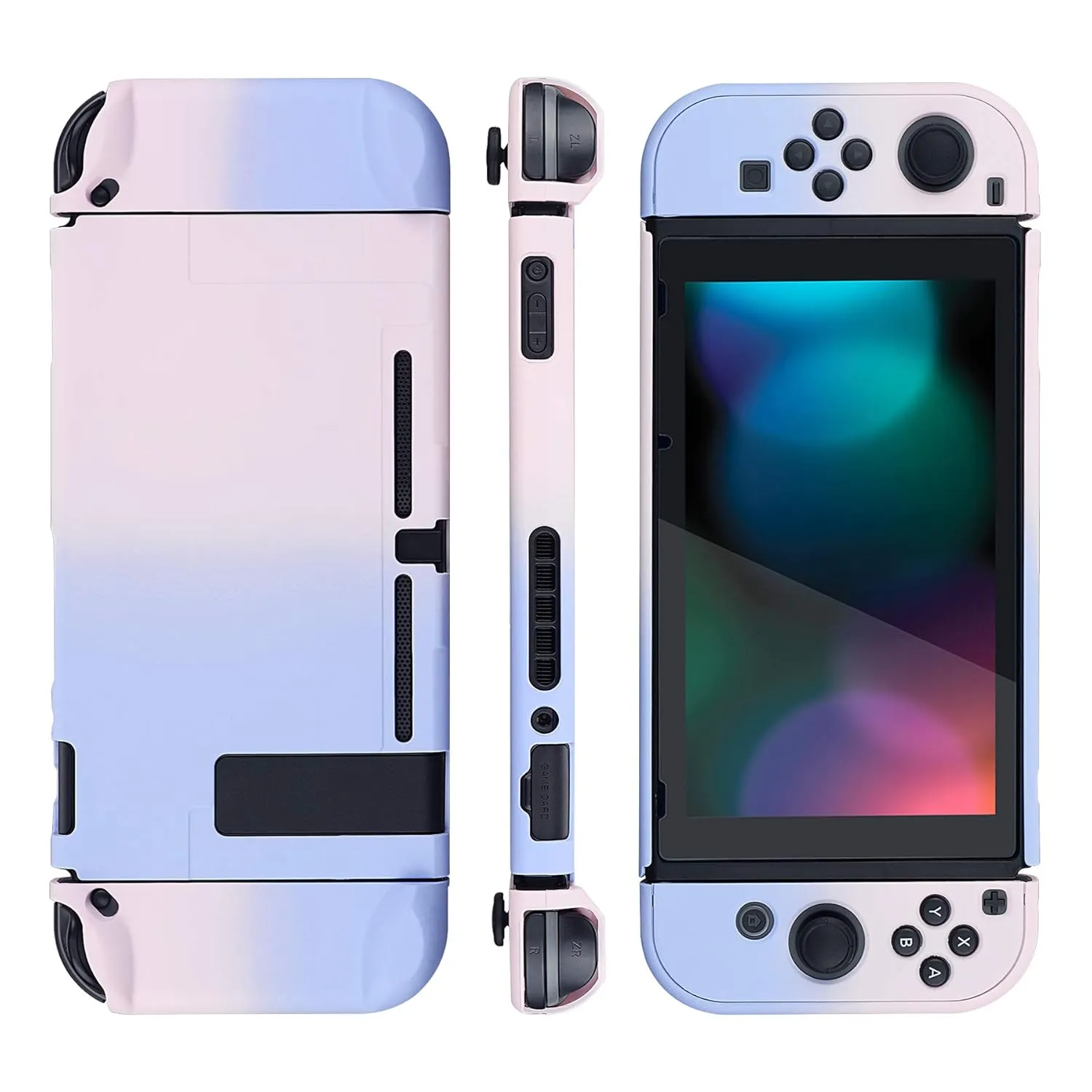 eXtremeRate PlayVital Cover for Nintendo Switch, Protective Case Protector for Switch - Shock-Absorbent Anti-Scratch Dockable Easy to Install Durable Hard Shell Game Accessories, Gradient Pink Violet