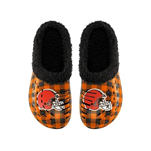 FOCO Cleveland Browns NFL Mens Sherpa Lined Buffalo Check Clog - S