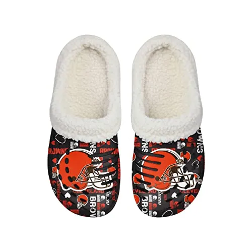 FOCO Cleveland Browns NFL Womens Sherpa Lined Logo Love Clog - L