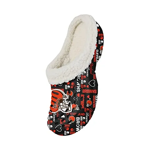 FOCO Cleveland Browns NFL Womens Sherpa Lined Logo Love Clog - L