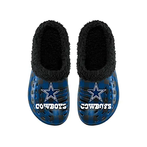 FOCO Dallas Cowboys NFL Mens Sherpa Lined Buffalo Check Clog - L