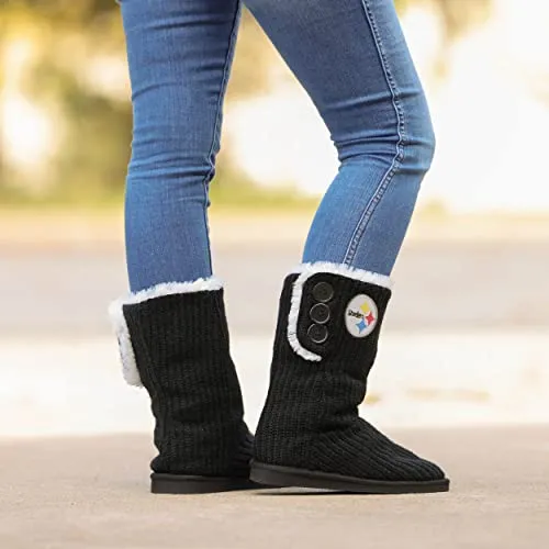 FOCO NFL Womens Knit High End Black Button Boots
