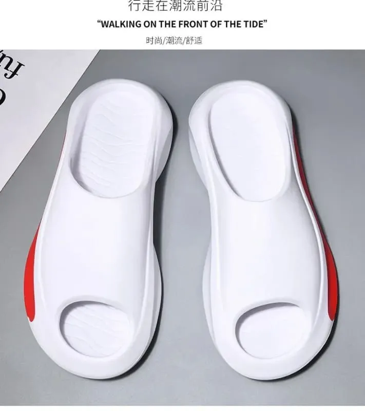 Futuristic Red and White Design Summer Sliders with Thick Sole