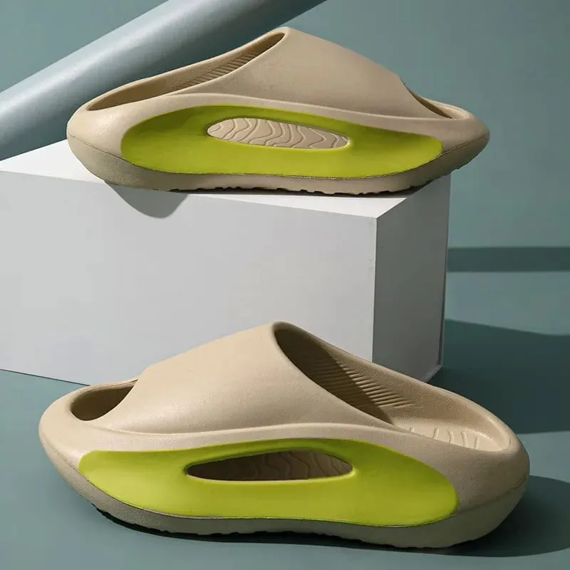 Futuristic Red and White Design Summer Sliders with Thick Sole
