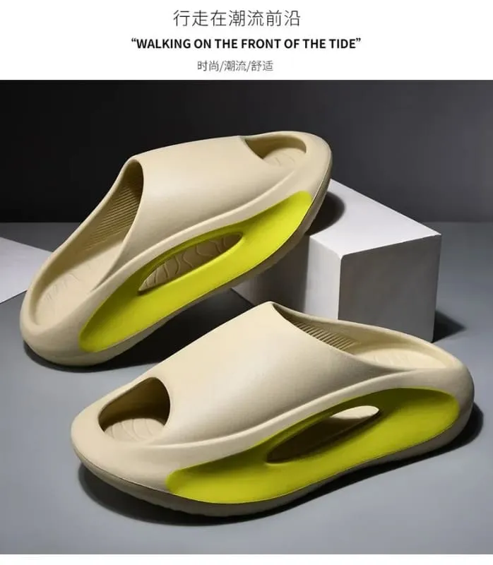 Futuristic Red and White Design Summer Sliders with Thick Sole