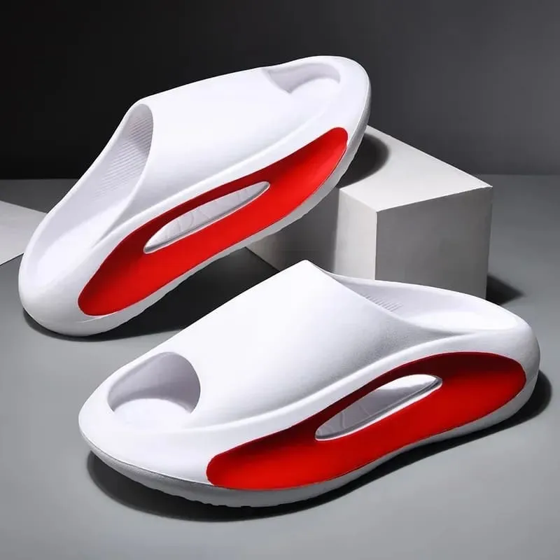 Futuristic Red and White Design Summer Sliders with Thick Sole