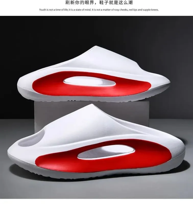 Futuristic Red and White Design Summer Sliders with Thick Sole
