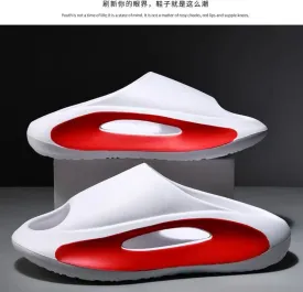 Futuristic Red and White Design Summer Sliders with Thick Sole