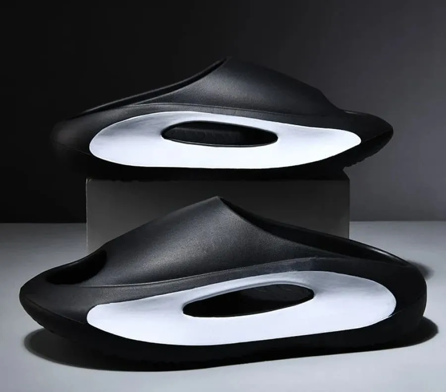Futuristic Red and White Design Summer Sliders with Thick Sole