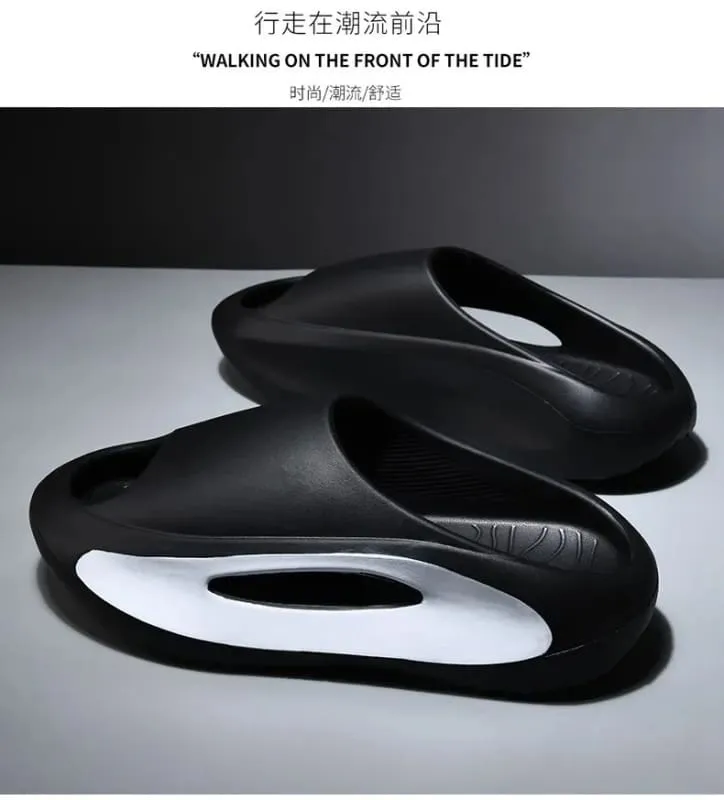 Futuristic Red and White Design Summer Sliders with Thick Sole