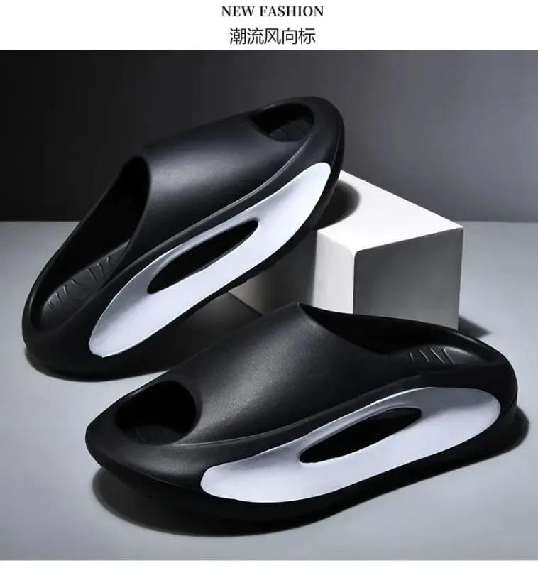 Futuristic Red and White Design Summer Sliders with Thick Sole