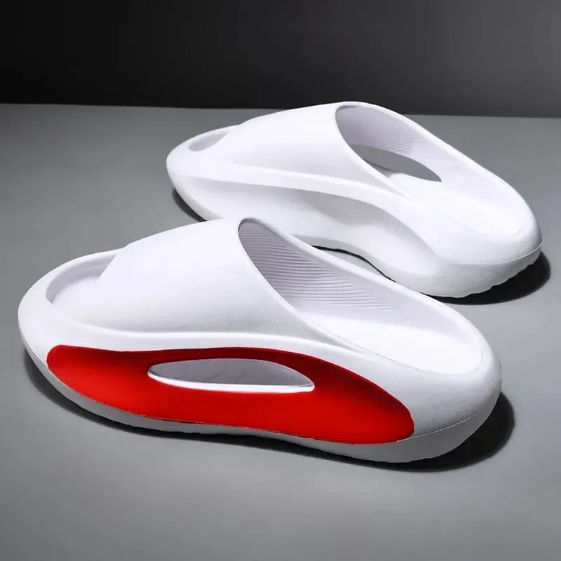Futuristic Red and White Design Summer Sliders with Thick Sole