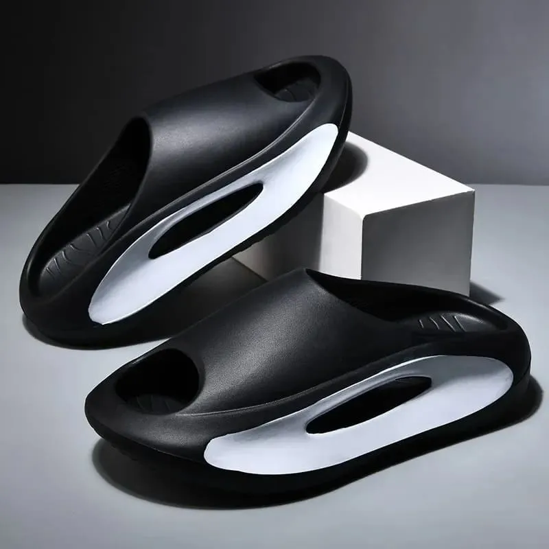 Futuristic Red and White Design Summer Sliders with Thick Sole
