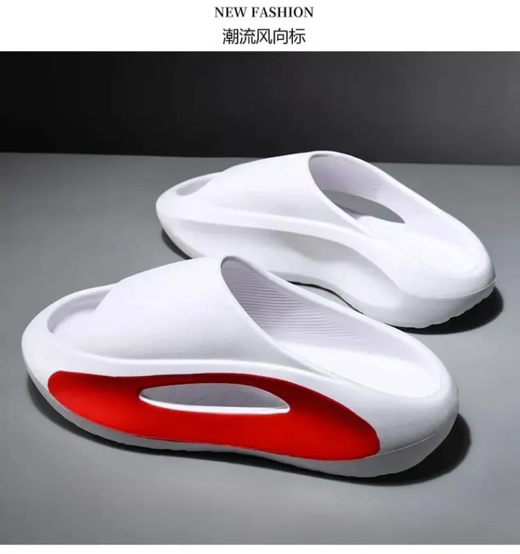 Futuristic Red and White Design Summer Sliders with Thick Sole