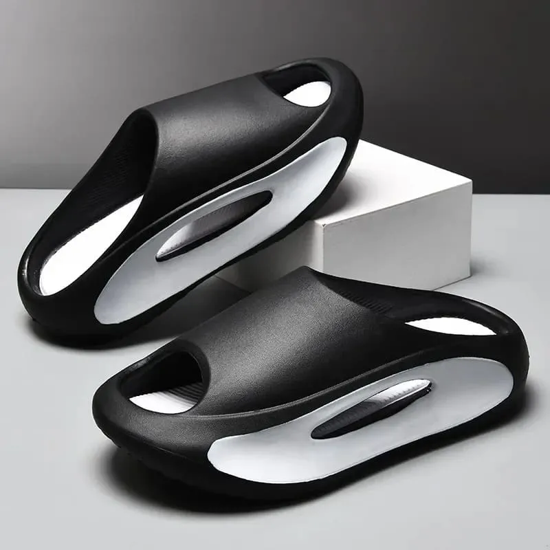 Futuristic Red and White Design Summer Sliders with Thick Sole