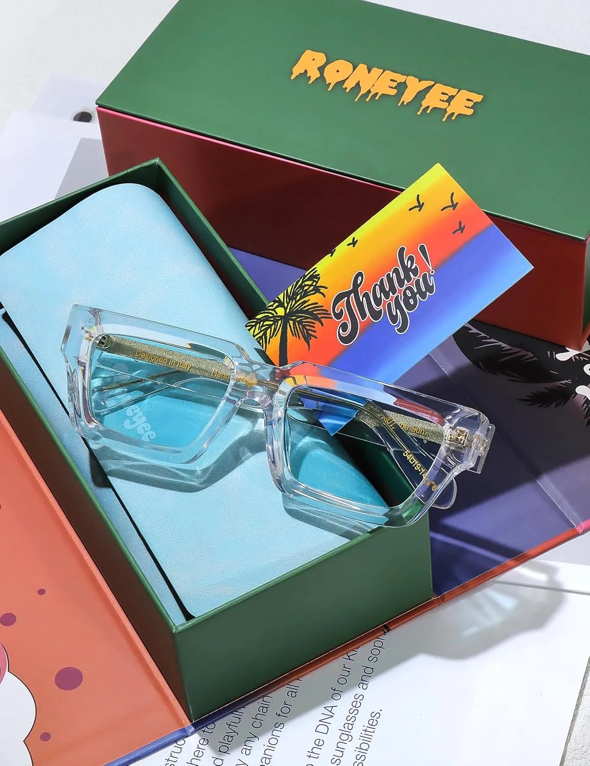 Non Polarized Acetate Sunglasses RY-A02 148mm Frame with UV Protection Impact Resistant Nylon Lens Retro Unisex