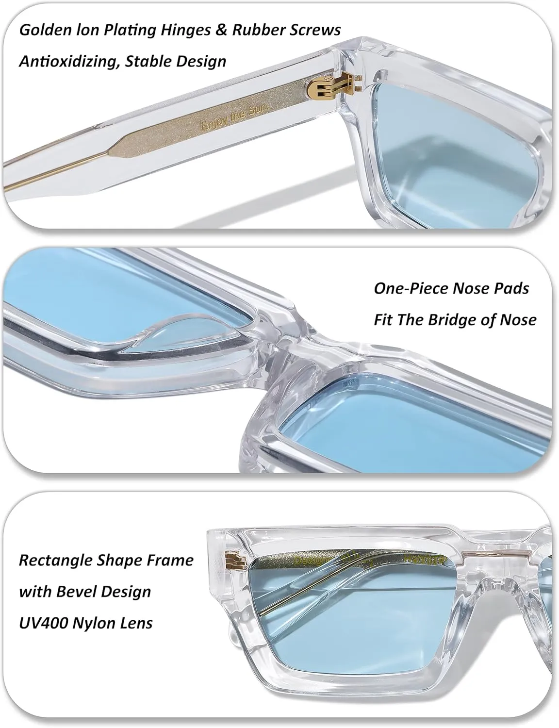 Non Polarized Acetate Sunglasses RY-A02 148mm Frame with UV Protection Impact Resistant Nylon Lens Retro Unisex