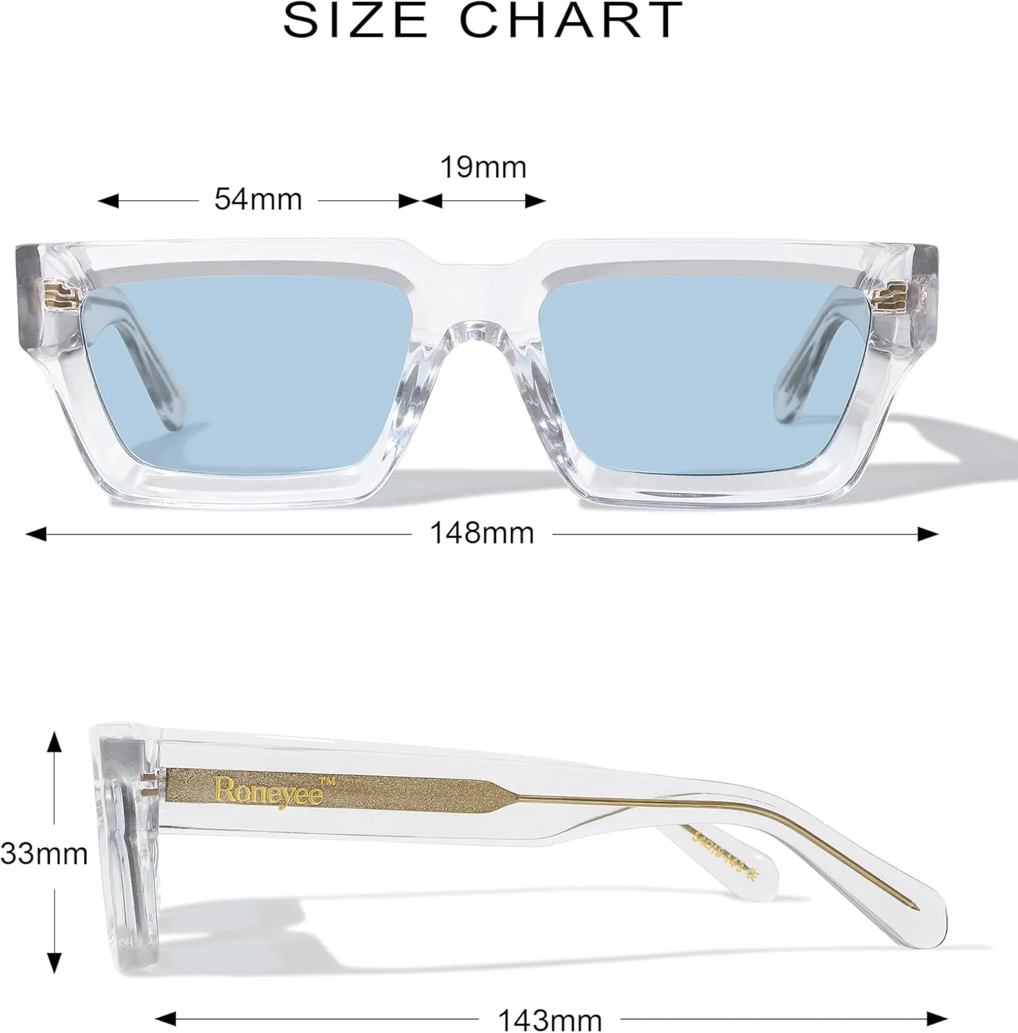 Non Polarized Acetate Sunglasses RY-A02 148mm Frame with UV Protection Impact Resistant Nylon Lens Retro Unisex