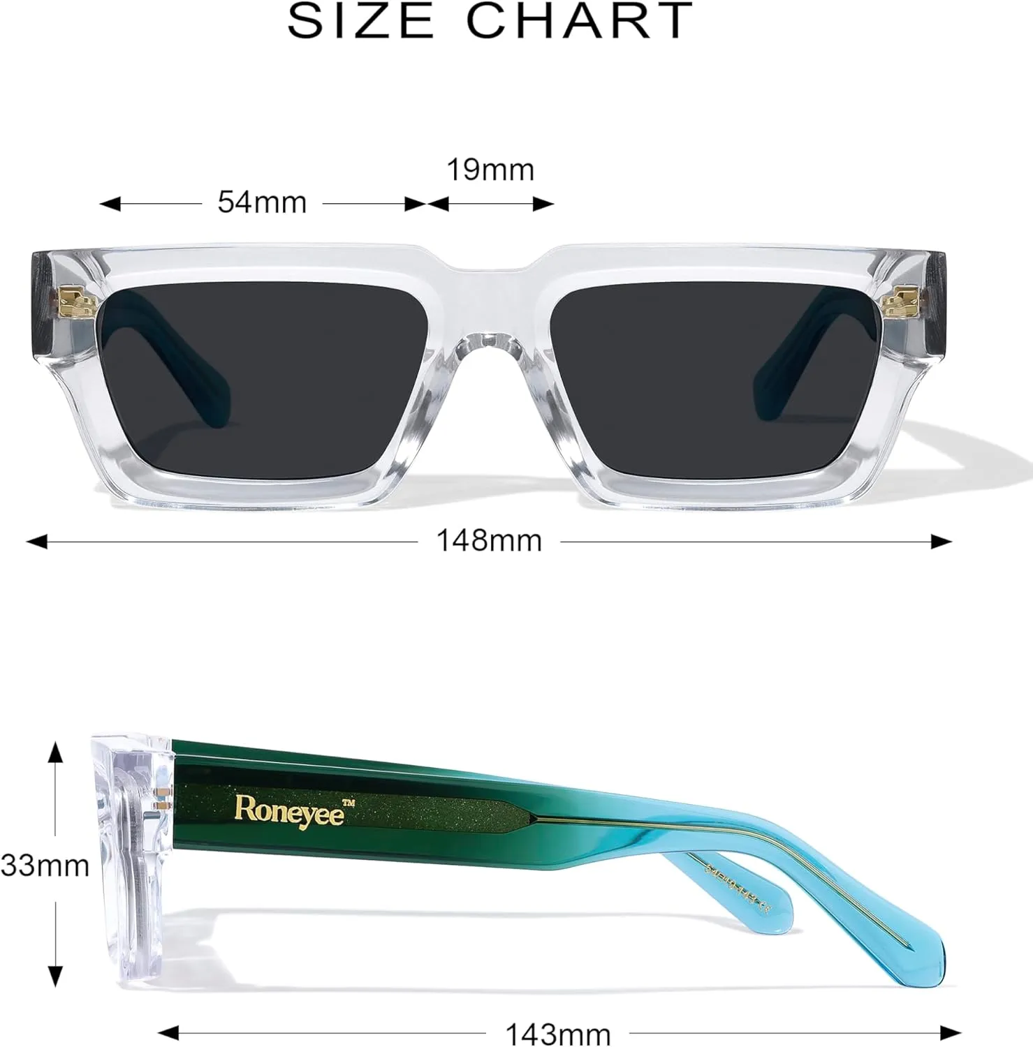 Non Polarized Acetate Sunglasses RY-A02 148mm Frame with UV Protection Impact Resistant Nylon Lens Retro Unisex
