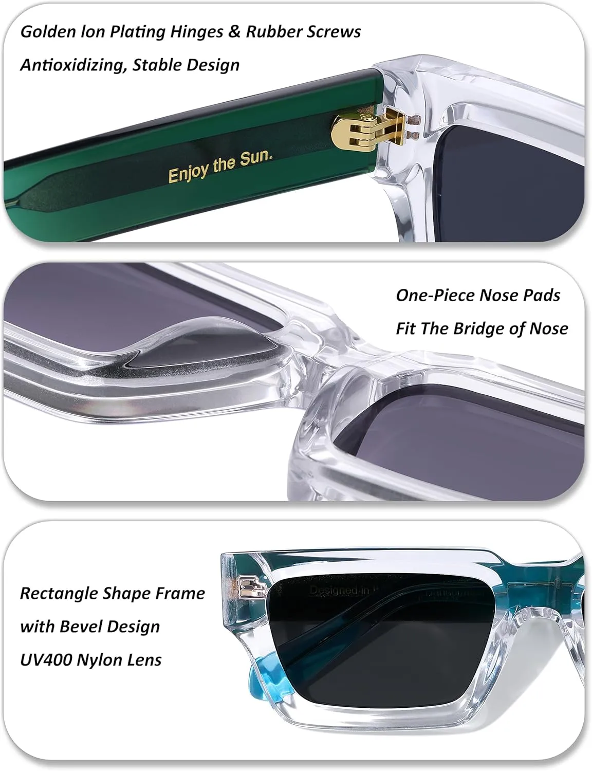 Non Polarized Acetate Sunglasses RY-A02 148mm Frame with UV Protection Impact Resistant Nylon Lens Retro Unisex