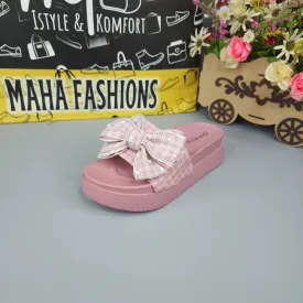 Pink Check Bow Slides