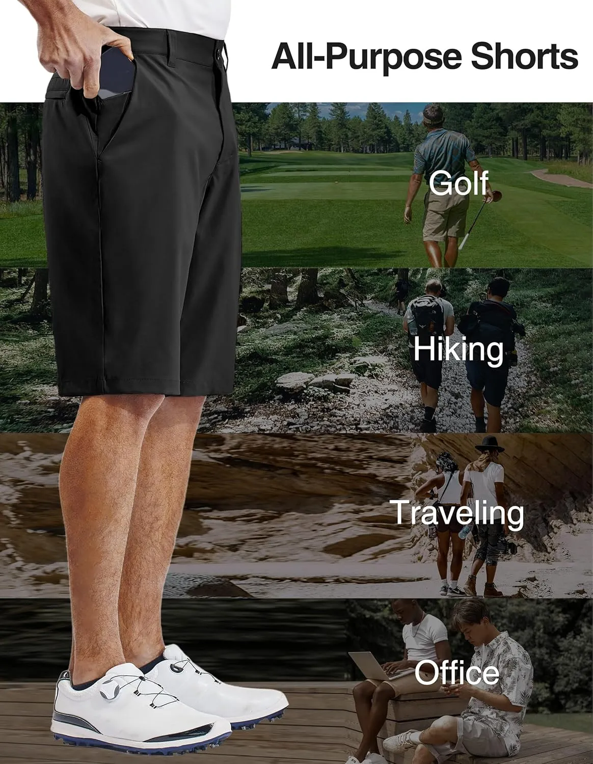 PULI Mens Golf Hiking Shorts Lightweight Casual Dress 12" Inseam Work Stretch Travel Hybrid Quick Drying with Pockets