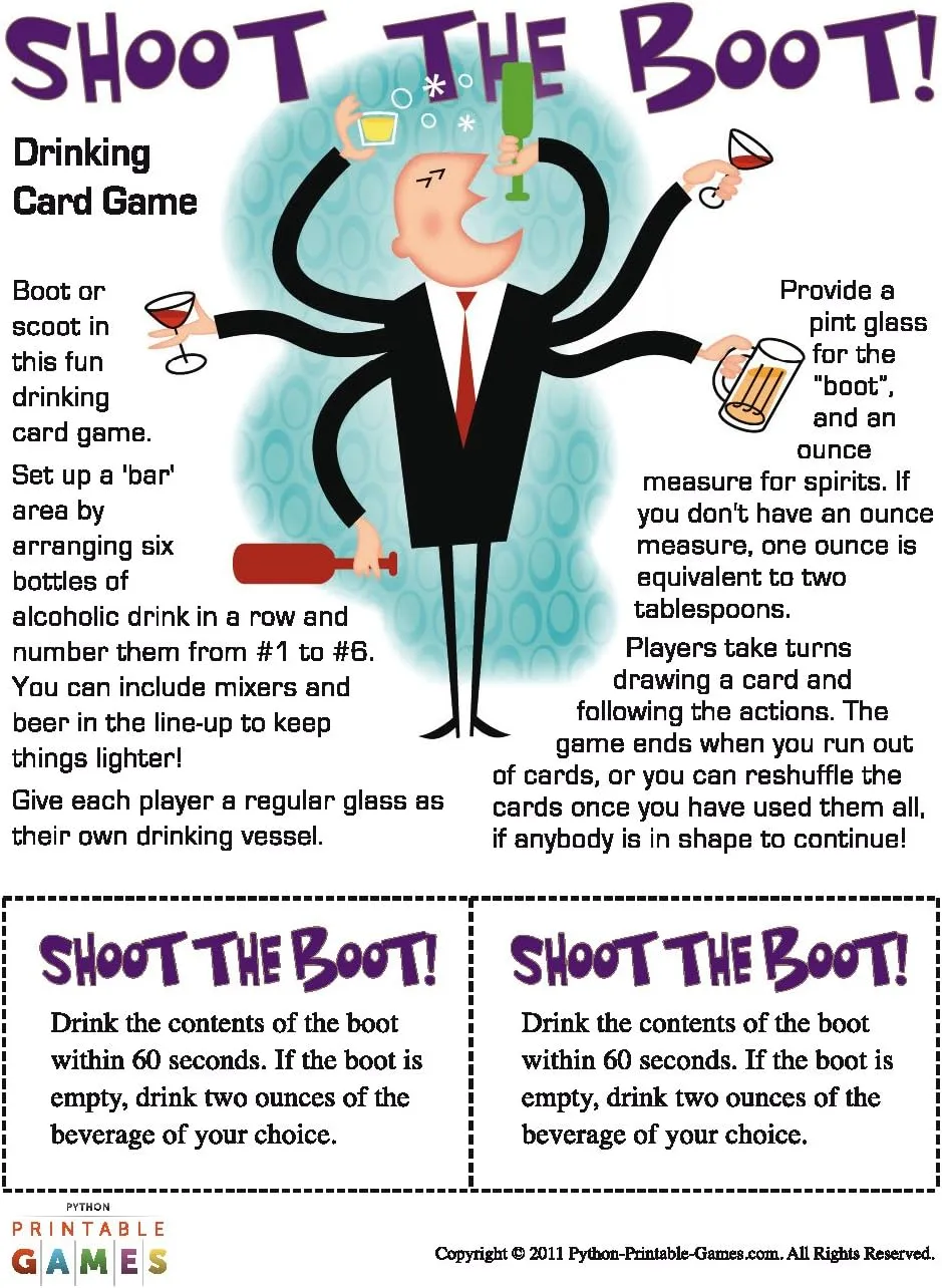 Shoot the Boot Printable Drinking Card Game for Mac [Download]