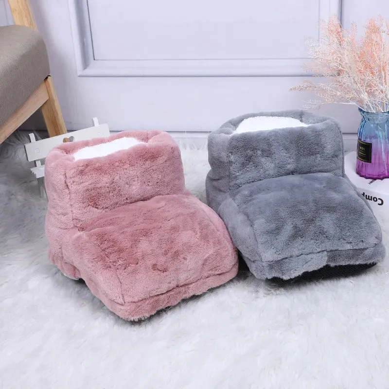 USB Electric Foot Warmer Plush Heating Slippers – Thermostatic Shoes for Winter Feet Heating