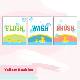 Yellow Duckies Bathroom Frames For Wall (Set of 3)