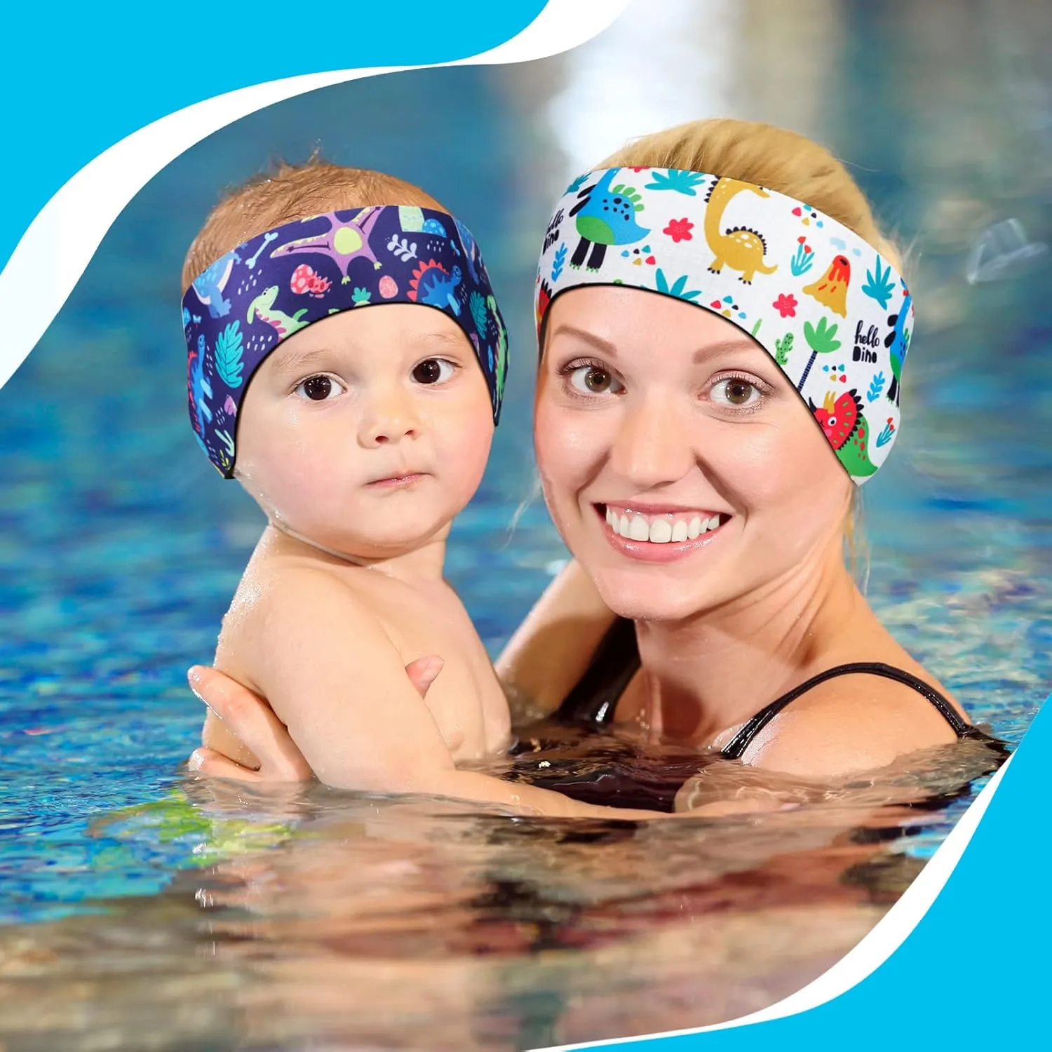 Zhanmai Swimming Headband, 4 Pieces Kids Waterproof Neoprene Hairband with Ear Covers, Adjustable Swimmer's Headband for Ear Protection (Dinosaur Style, 22 Inch)