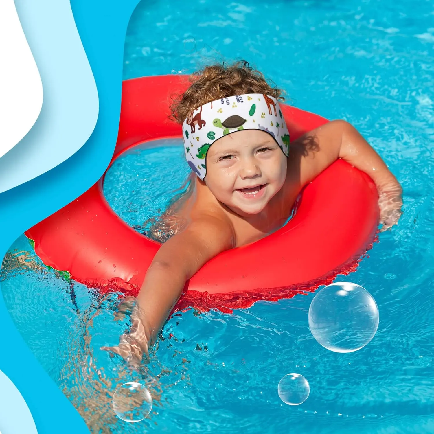 Zhanmai Swimming Headband, 4 Pieces Kids Waterproof Neoprene Hairband with Ear Covers, Adjustable Swimmer's Headband for Ear Protection (Dinosaur Style, 22 Inch)
