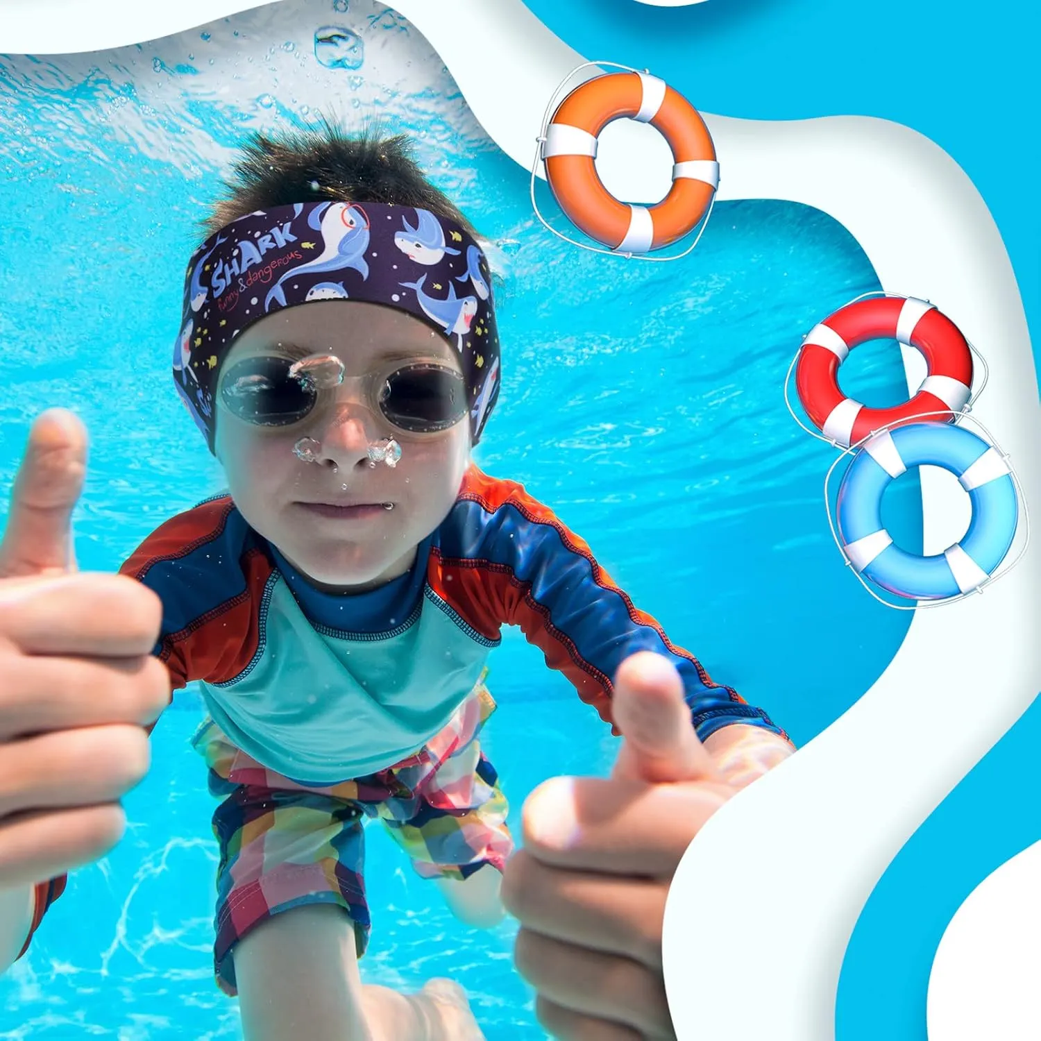 Zhanmai Swimming Headband, 4 Pieces Kids Waterproof Neoprene Hairband with Ear Covers, Adjustable Swimmer's Headband for Ear Protection (Dinosaur Style, 22 Inch)